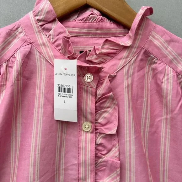 🎉5 for $45 🎉 NWT Ann Taylor Top Blouss Shirt Size L Pink - Picture 6 of 11